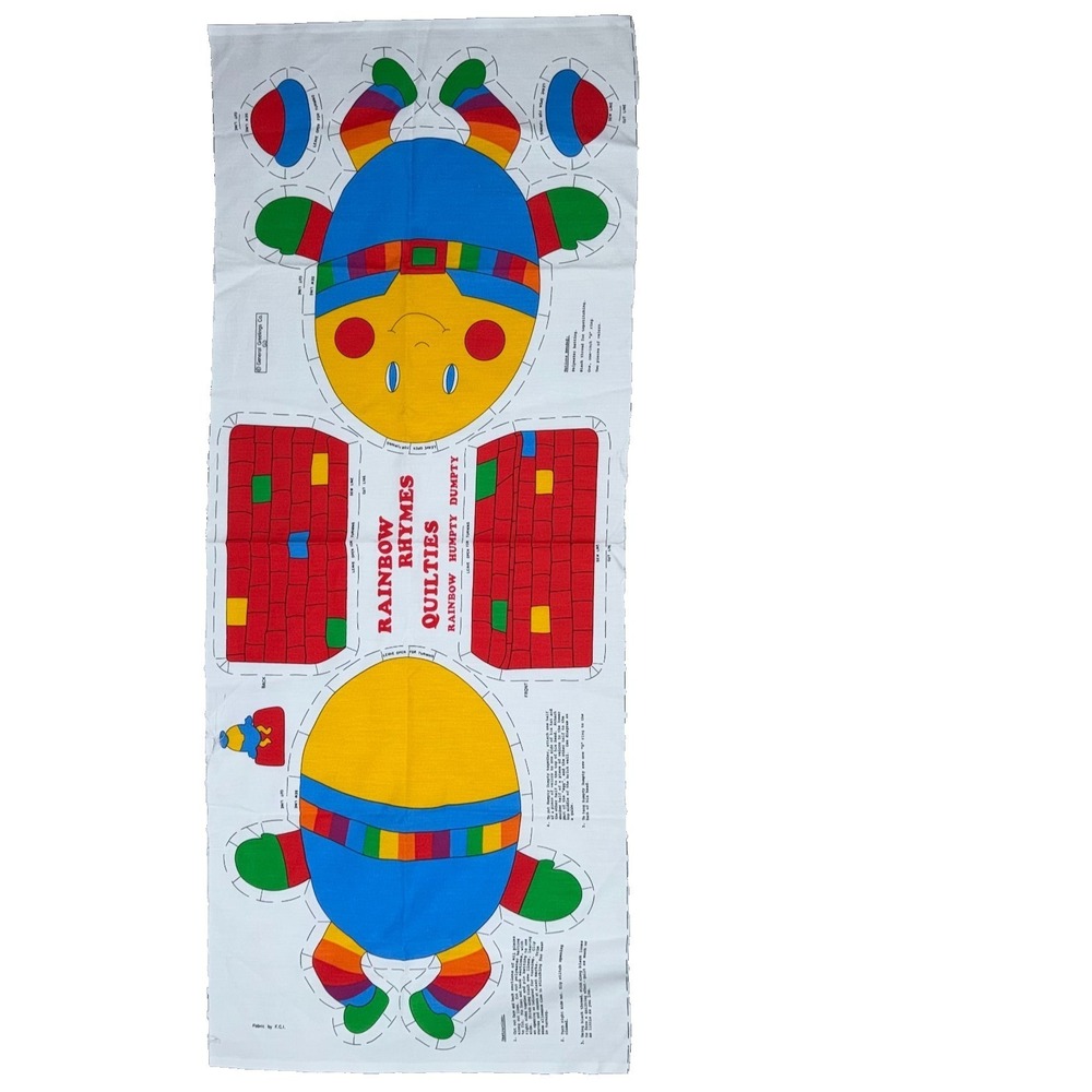 Vintage Humpty Dumpty Fabric Stuffed Animal Pillow Cut Sew‎ Panel Rainbow Rhymes